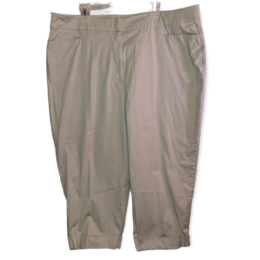 Mossimo Womens Plus Size Cotton Blend Casual Tan Khaki Cropped Capri Pants 24W